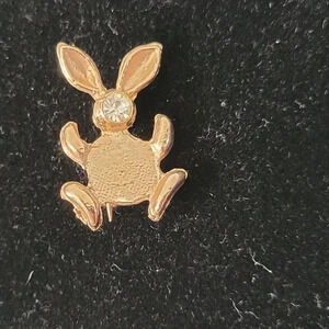 Vintage Estate Lapel Pin Brooch Rabbit Bunny Rhinestone Gold Tone 3/4" Unisex